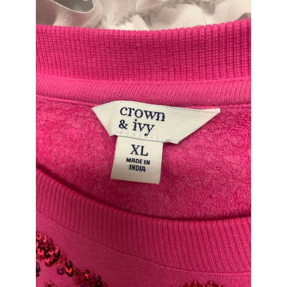 Crown & Ivy Hot Pink Sequin Leopard Print Sweatshirt Women’s XL - Picture 4 of 4